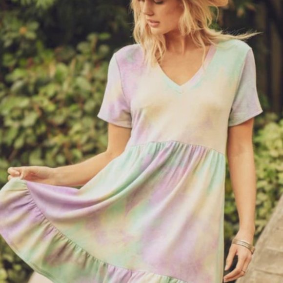 Hope's Dresses & Skirts - [Jodifl x Shop Hopes] Tie Dye Baby Doll Ruffle Hem Dress- NWT